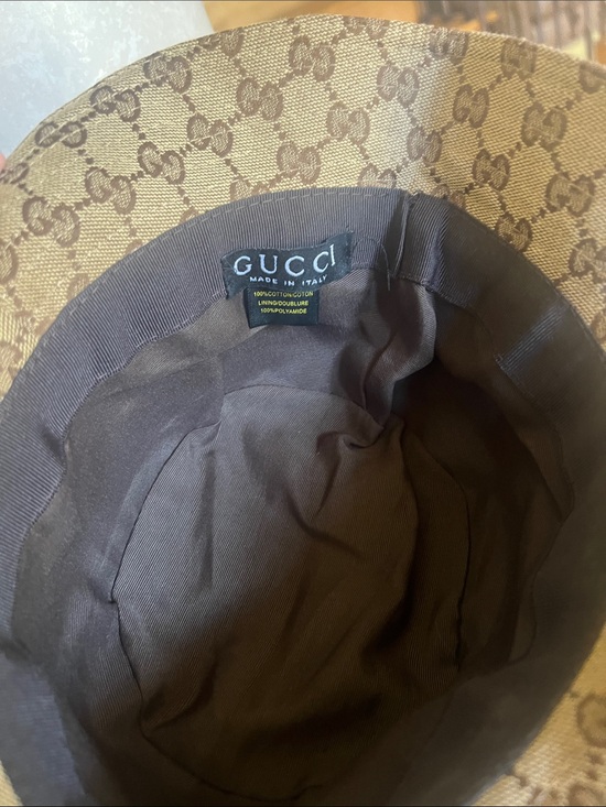 Gucci Beige Monogram Bucket Hat with Red & Green Web Stripe and NY Patch main image 6